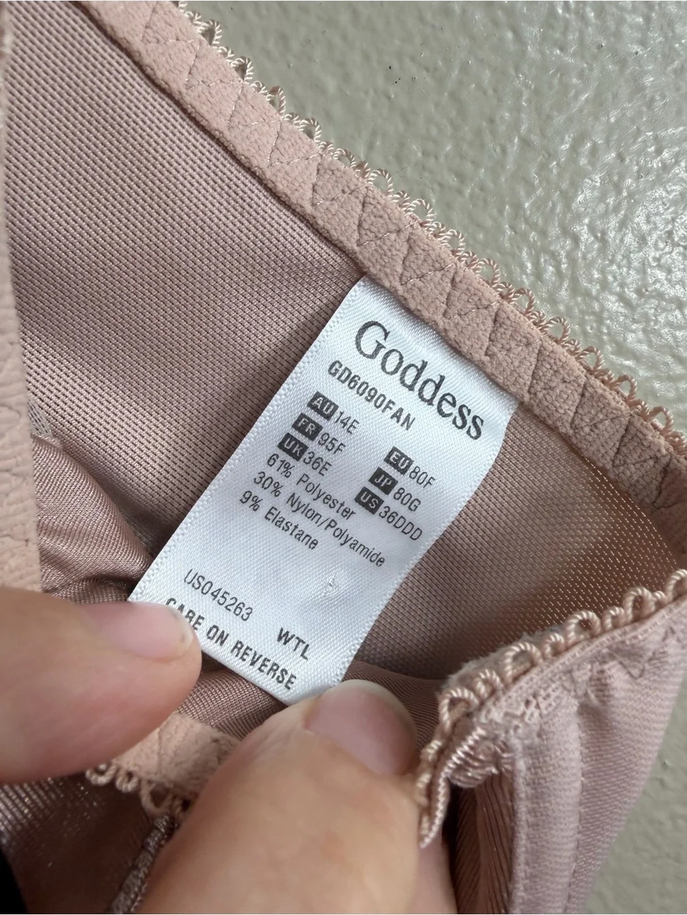 Goddess 36DDD Blush Satin Full Coverage Underwire Bra